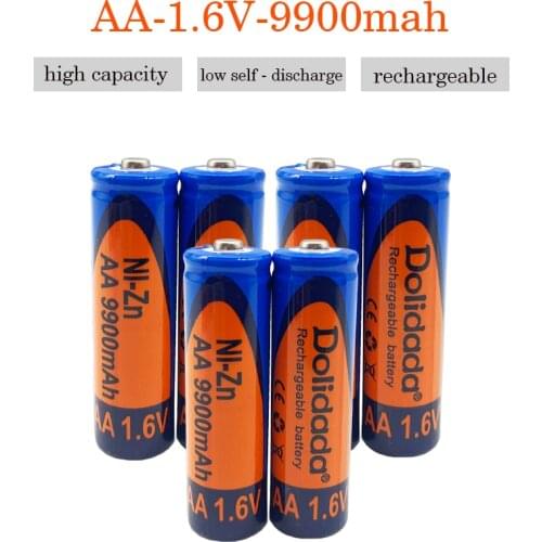 New zi-zn AA rechargeable battery 1.6 V 9900 MAH charge more stable, life is 5 times of 1.5 V series battery, can be recycled