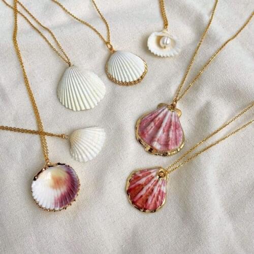 New INS Style Gold Plated Shell Pendant Necklace Clavicle Chain Stainless Steel Popular Necklace Jewelry Fashion Women Gift