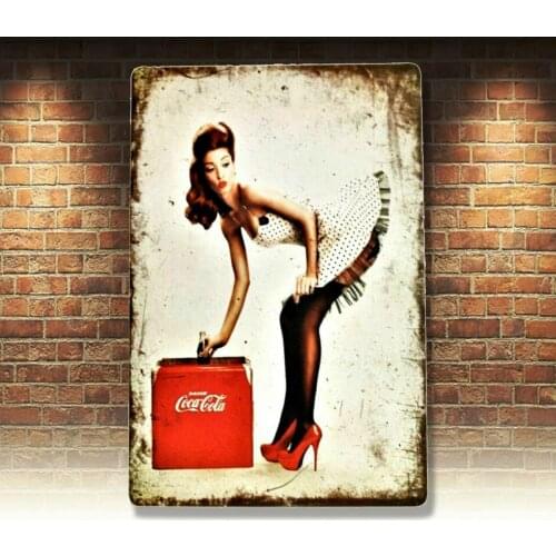 New Coca Cola Coke Tin Metal Sign Rustic Vintage Pinup Girl Ad Style Diner Soda
