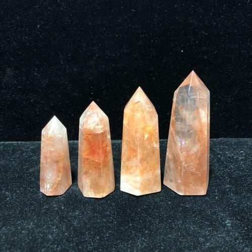 Fire Quartz Hand-Polished Hexagon Point Crystal Chakra Healing Reiki Home Stone Handicraft Decoration Point