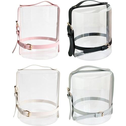 Clear Acrylic Cylinder Flower Box with Leather Handle Valentines Day Wedding Decor Gift Box With Cover For Girlfriend Wife