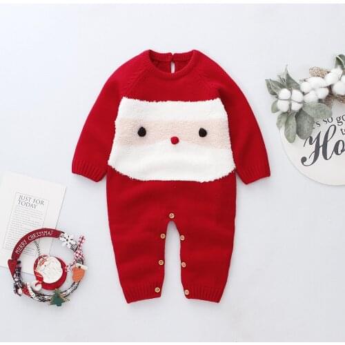 Christmas Kid Winter Warm Red Rompers Newborn Baby Girl Boys Wool Knitting Long Sleeve Santa Claus Romper Jumpsuit Outfits Xmas