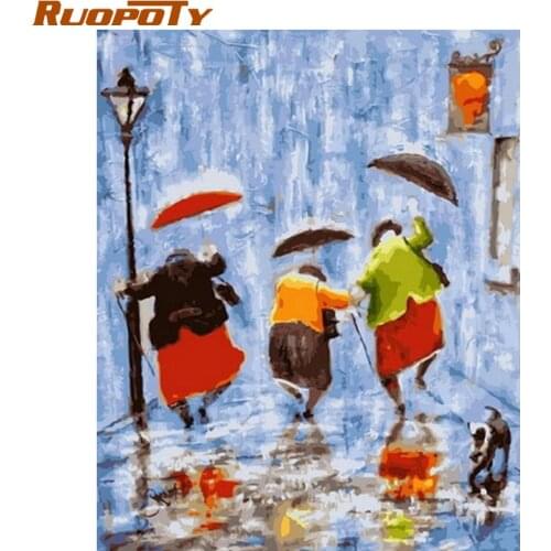 RUOPOTY Frame Diy Painting By Numbers Rain Landscape Kits Paint By Numbers For Adults HandPainted Oil Paints Home Wall Decor