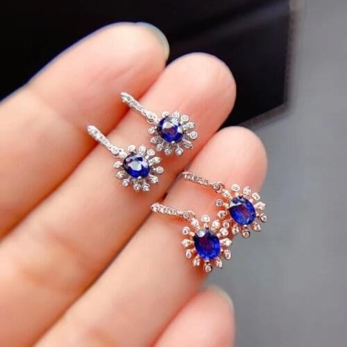 Fashion Sapphire Drop Earrings for Wedding 4mm*5mm Natural Blue Sapphire Earrings 925 Silver Sapphire Jewelry Gift for Wife