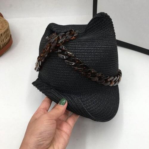 Fashion design sense autonomous small curling cross chain hat unicorn cat ears straw hat black sun hat caps for women