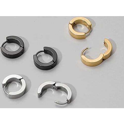 Cute Gold Silver Color Small Hoop Earrings For Women Men Stainless Steel Jewelry Ear Buckle Black Round Circle Earring