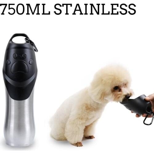 750ml Pet Dog Water Bottles Stainless Steel Drink Bowls Puppy Clean Foldable Food/Water Feeder for Dogs Storage Portable Outdoor