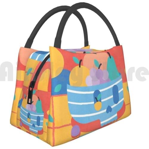 Cooler Lunch Bag Picnic Bag Skull Fruit Bowl Skull Fruit Bowl Abstract Pattern Pop Pastel Colors