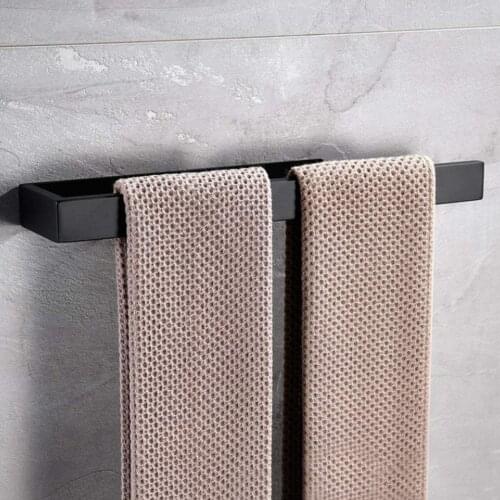 21/35cm Towel Rack Towel Hanger Bath Towel Holder Wall Hanging Towel Bar 304 Stainless Steel Bathroom Shelf Storage Rack Black