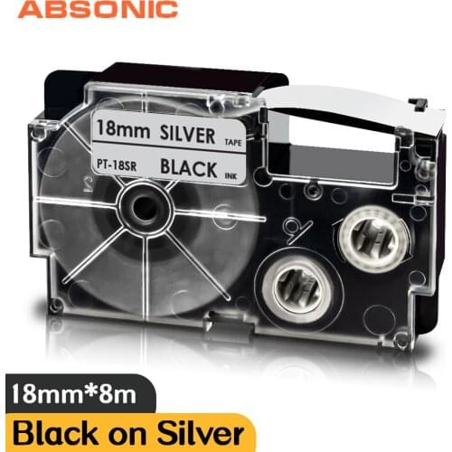 XR-18SR Black on Silver Compatible Casio Label Tape 18mm High Adhesive Sticker for Casio Label Printer KL120 KL300 KL-780 KL-820