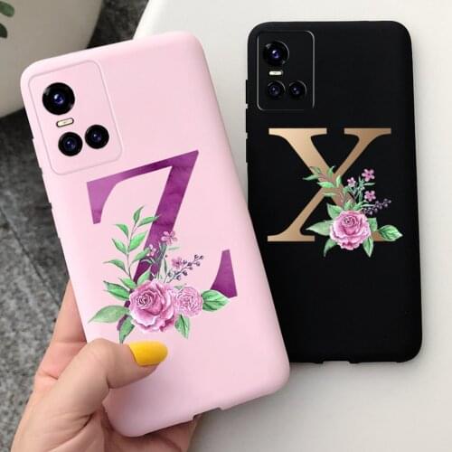26 Letters Flower Phone Case For Vivo S10 Pro 5G Case vivo S10 V2121A Back Cover Black Pink Candy Back Cases For VIVO S 10 Pro
