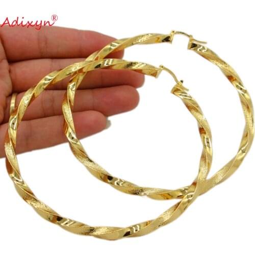 Adixyn 10cm Big Circle African Earrings for Women Gold Color Ethiopian Twisted Hoop Earrings Arab Jewelry N07101