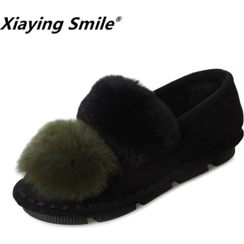 Xiaying Smile Women Snow Flats New Arrive Women Fashion Casual Keep Warm Short Plush Shoes Popular Faux Fur Mixed Crolors Shoes