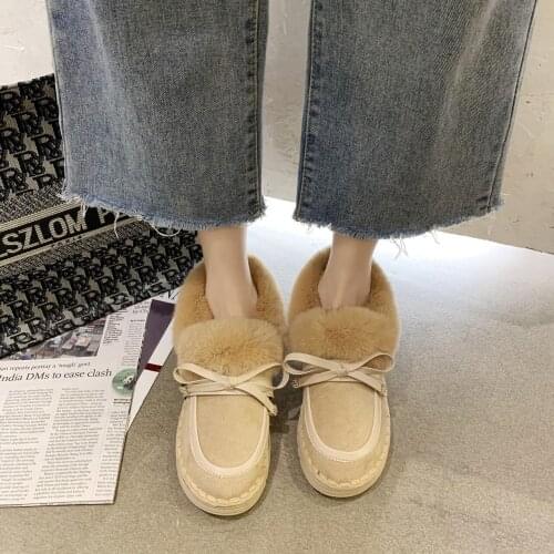 2020 Winter Womens Fashion Style Snow Boots Thick Fur Round Head Waterproof Flat Bottomed Sewing Shoes Black Khaki