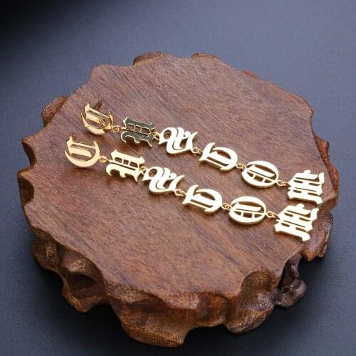 Spices Customized Old English Letter Earrings Name Earring Personality Letters Dangle Earrings Women Gold Custom Jewelry