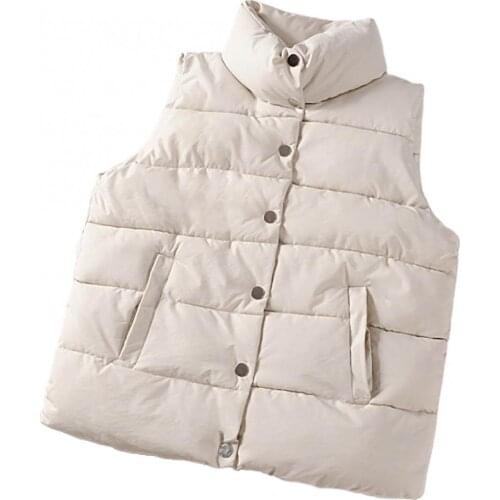 Ele-choices Women Autumn Winter Sleeveless Waistcoat Pockets Buttons Down Vest Warm Coat for Daily Wear