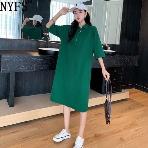 NYFS Summer Dress 2021 Korean New Short Sleeve Woman Dress Vestidos Robe Elbise Fashion Pure cotton POLO collar Dresses
