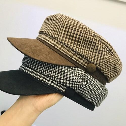 Winter Cotton Hats for Women Plaid Newsboy Hat Retro Casquette Octagonal Baker Boy Hat Adjustable Visor Hat New Fashion 2020