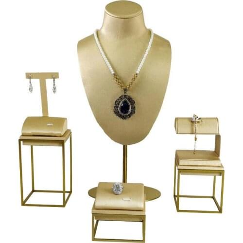 Golden Pu Leather Jewelry Display Stand Jewelry Shop Window Display Props Golden Stainless Steel Jewelry Display Rack