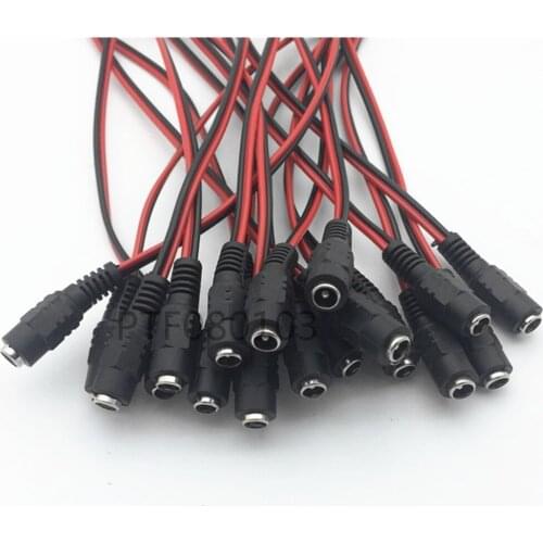 10Pairs 20pcs/lot 12V DC Power Pigtail Male +Female 5.5*2.1mm Cable Plug Wire For CCTV