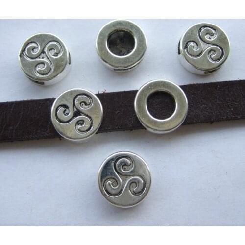 10pcs Antique 10mm Triskele Triskelion Triple Spiral Slider Spacers For 10x2mm Flat Leather Cord Jewelry Fittings