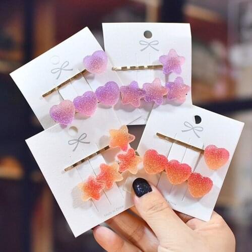 Womens Fairy Hairpin Simple One Word Hairpin Candy Gradient Star Love Korean Fashion Glamour Hair Accessories Gift