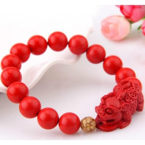 2021 Cinnabar Red Pixiu Chinese Red Zodiac Year Temple Meditation Bracelet Good Fortune Fortune Bracelet Women Men Couples