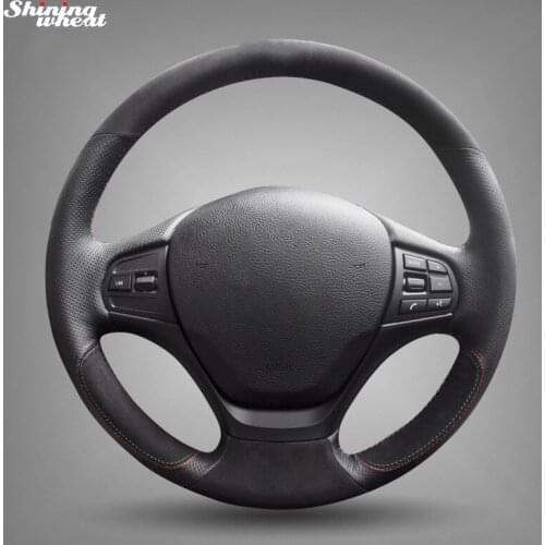Shining wheat Hand-stitched Black Leather Suede Car Steering Wheel Cover for BMW F30 316i 320i 328i