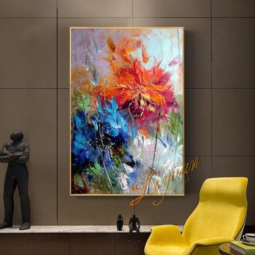 Big 100% Hand-painted Floral Purple Abstract Oil Painting Modern Wall Art Living Room Picture Home Decoration Painting No Frame
