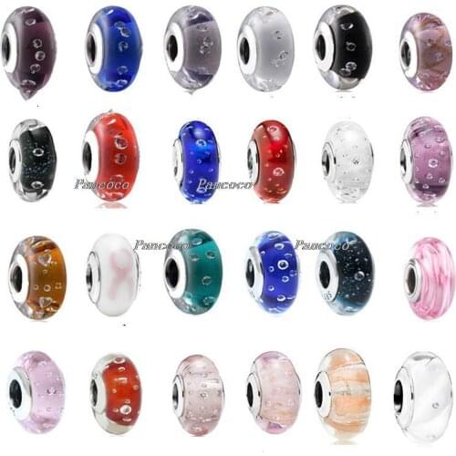 925 Sterling Silver Baeds Princess Signature Colour Lampwork Murano Glass Charm Fit Pandora Bracelet & Necklace Jewelry