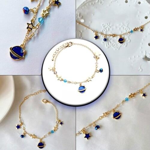 Galaxy Starry Sky Star Bracelet Blue Pink Crystal Charm Romantic Sailor Moon Planet Bracelet Jewelry Gift for Female Girls