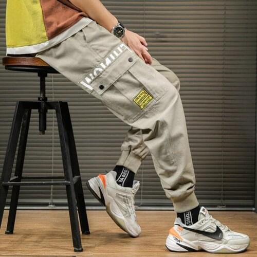 Hot Side Pockets Pencil Pants Mens Hip Hop Patchwork Cargo Ripped Sweatpants Joggers Trousers Male Fashion Full Length Pants