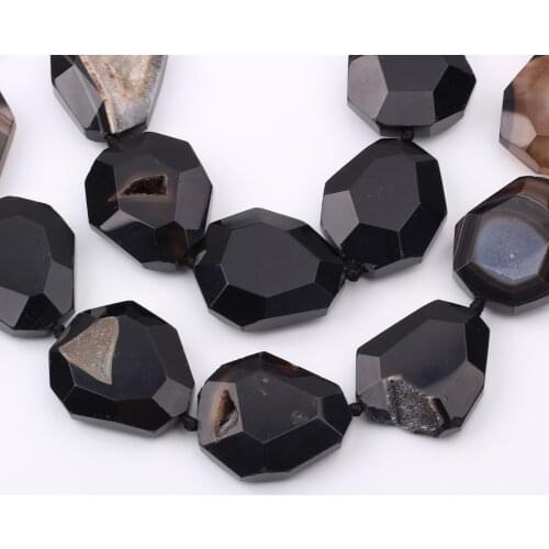 Approx 9PCS/Strand,Black Color Natural Agates Stone Freeform Slab Loose Beads DIY Pendant,Drilled Onyx Stone Slice Beads Jewelry