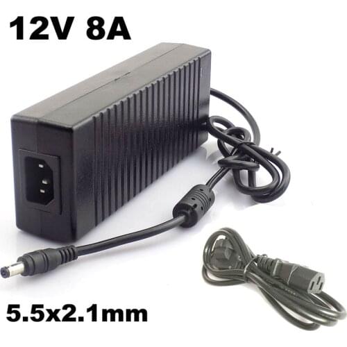 DC to AC 12V 8A 8000ma 100-240V Power Supply Cord Adapter for CCTV IP Camera LED Light Strip Adaptor 5.5x2.1mm Connector Plug