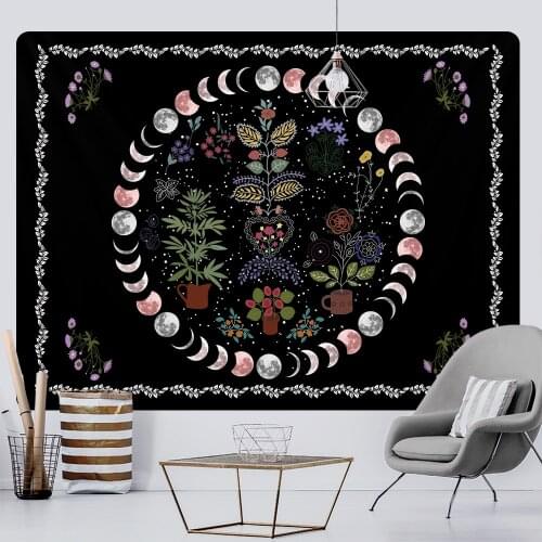 Moon plant flower home decor tapestry hippie bohemian decor wall tapestry bedroom decor starry sky wall hanging