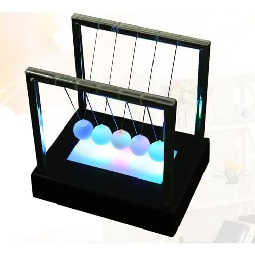 Children Educational Toys Newtons Cradle LED Light Up Kinetic Energy Home Office Science Toys Newton Pendulum Ball Desktop Toys