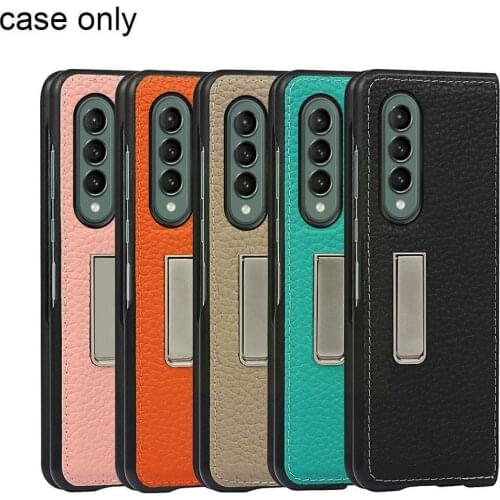 HOCE Phone Cases For Samsung Fold 3 Case Fold3 Luxury Genuine Leather Back Shipping Bracket Cover With Free Pu Shockproof Cover