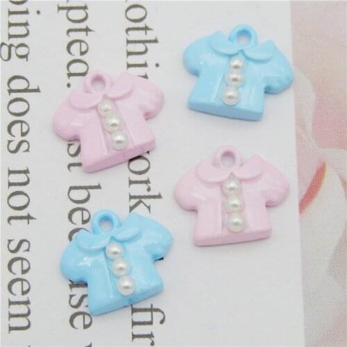 Julie Wang 8PCS Enamel Tiny Baby Clothes Charms With Fake Pearl Alloy Blue Pink Coat Pendant Bracelet Jewelry Making Accessory