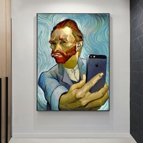 Van Gogh Funny Art Selfie By Phone Canvas Paintings on The Wall Art Posters and Prints Abstract Portrait of Van Gogh Pictures