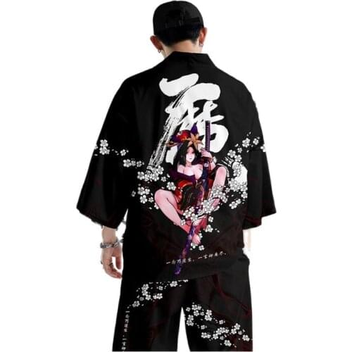 Kimono Man Japanese Clothes Yukata Male Samurai Costume Haori Obi Mens Kimono Cardigan Japanese Streetwear Jacket Pants DE34