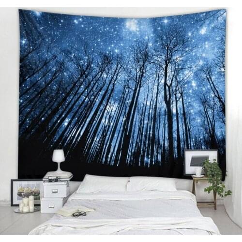 Forest Night Sky Tapestry Psychedelic Starry Sky Fabric Tapestry Home Decor Polyester Table Cover Bohemian Tapiz Decor
