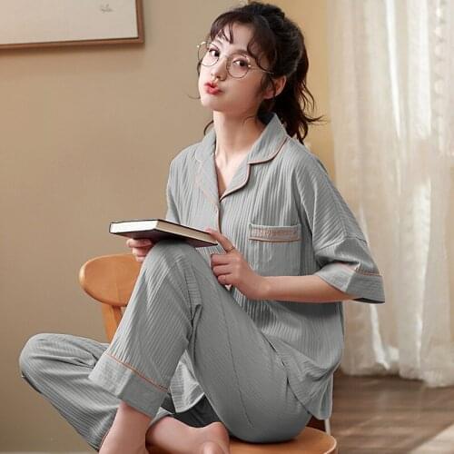 Summer New Simple Pajamas Suit Plus Size Pure Cotton Pyjamas Ladies Home Clothes Short Sleeve Loose Pijamas Women Set M-3XL