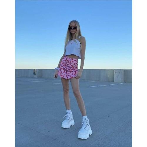 Summer Female Mini Skirt Elegant Bohemia Skirts Women Sexy High Waist Floral Satin Short Skirt Invisible Zipper Impervious Skirt