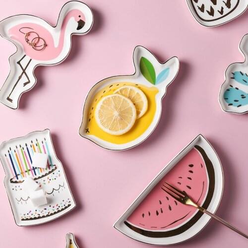 Small Donut Flamingo Monstera Dish Plate Decorative Candy Fruit Porcelain Plate Jewelry Storage Tray Ring Trinket Dish Tableware