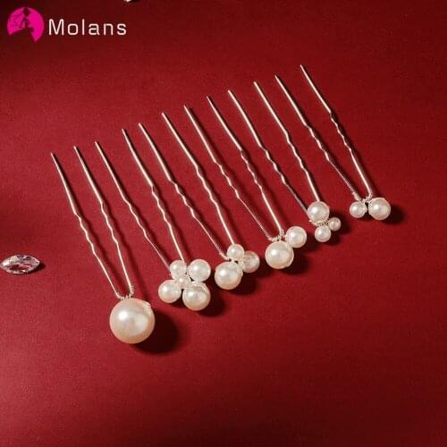Molans Women U-shaped Pin Metal Barrette Clip Hairpins Simulated Pearl Bridal Tiara Hair Accessories Wedding Hairstyle Tools