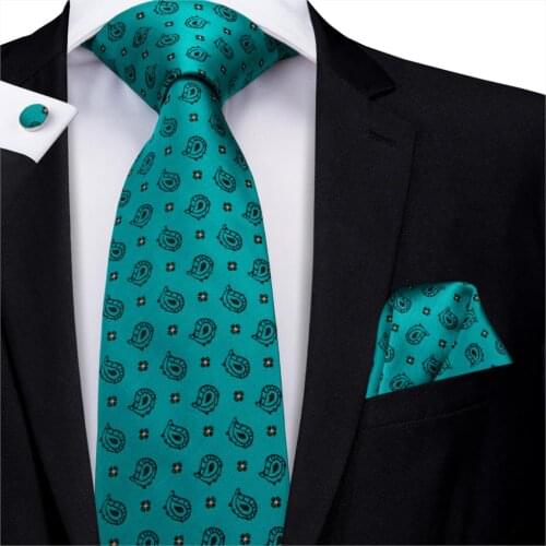 Men Green Ties Silk Dots Neck Tie Paisley Hand Pocket Cufflink Set Floral Tie for Suit Wedding Hi-Tie C-3211 Dropshopping