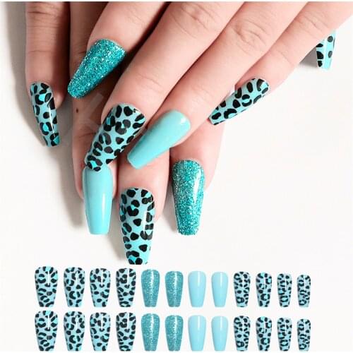 SM19-0320 High Quality 24PCS Set Jelly Gel Acrylic Long Coffin Press On Nails Full Cover Pre Designed Fake Nails Reusable