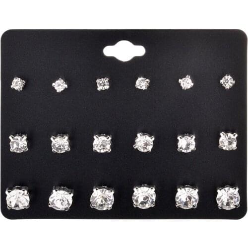 9 Pairs Stud Earrings Set Rhinestone Jewelry For Women Classic Multi Size Earring Set Gift 2018