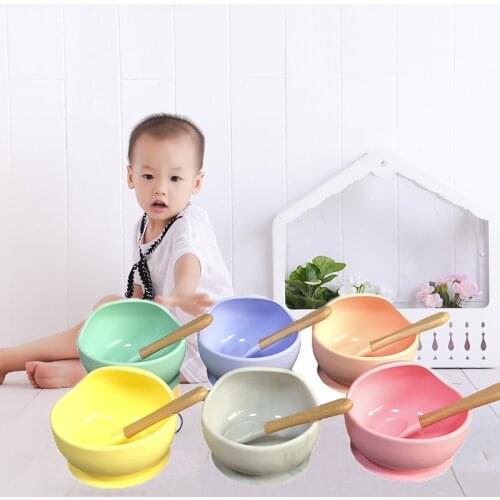 1set Silicone Baby Feeding Bowl Set Baby Learning Dishes Suction Bowl Set Spoon Non-Slip dinnerware set Spoon and bowls