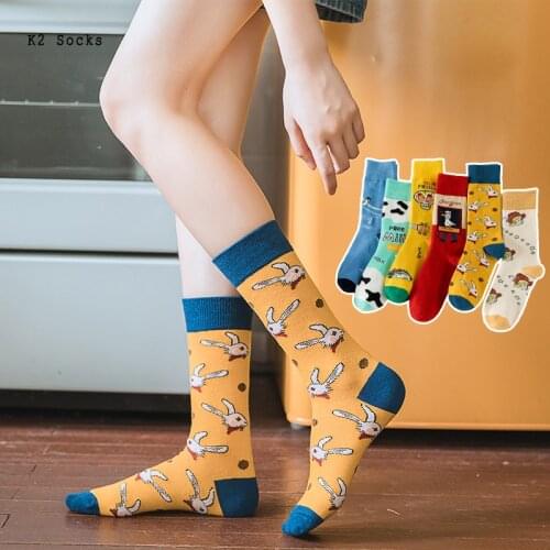 Crazy Rabbit Skeleton Sockings Cotton Harajuku Kawaii Milk Fashion Graffiti Happy HipHop Korea Funny Soft Men and Women Socks